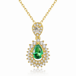 Luxury CZ Emerald Green Pear - Cut Pendant Necklace in 925 Sterling Silver Gold Plated - NAFALUXE