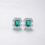 Luxury Emerald - Cut Green CZ Halo Stud Earrings in Sterling Silver - NAFALUXE