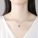 Luxury Sapphire Blue CZ Halo Pendant Necklace in Sterling Silver - NAFALUXE