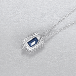 Luxury Sapphire Blue CZ Halo Pendant Necklace in Sterling Silver - NAFALUXE