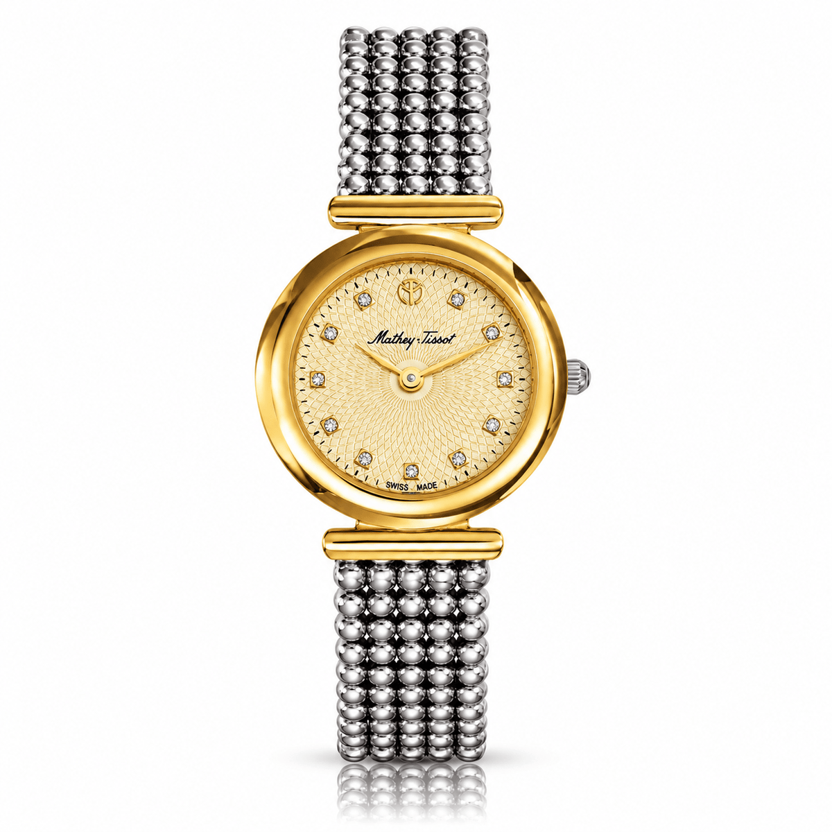 Mathey-Tissot Allure D539BDI – Swiss Made Women's Quartz Watch, 28mm, Two-Tone Stainless Steel, Champagne Dial, Sapphire Crystal - NAFALUXE