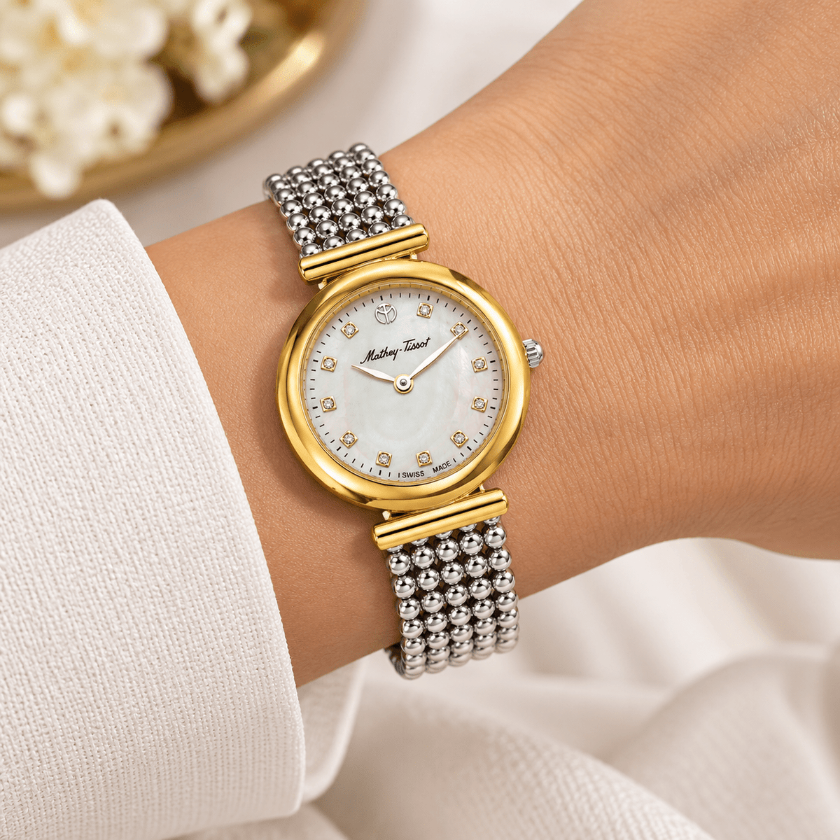 Mathey-Tissot Allure D539BI – Swiss Made Women's Quartz Watch, 28mm, Two-Tone Stainless Steel, Sapphire Crystal - NAFALUXE