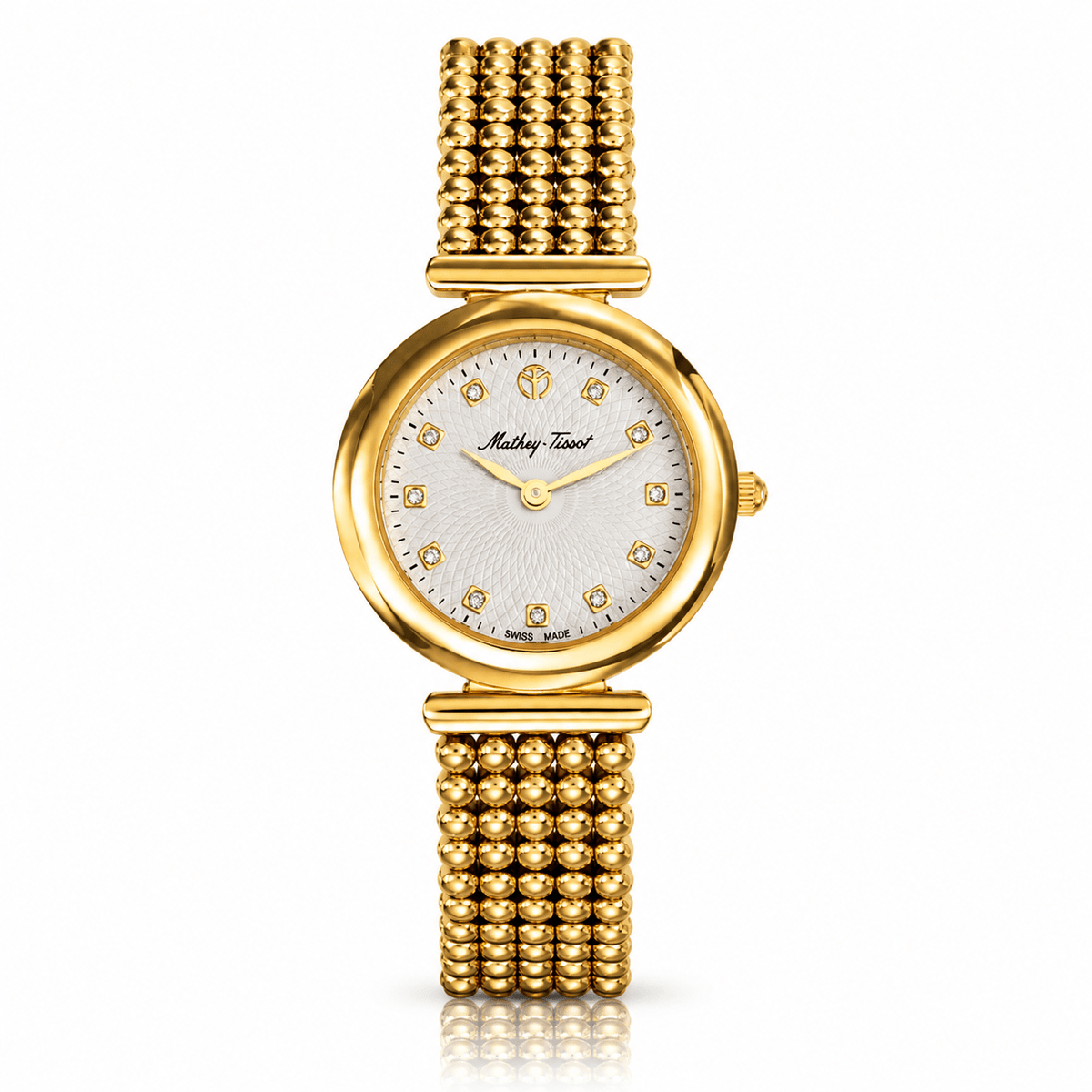 Mathey-Tissot Allure D539PI – Swiss Made Women's Quartz Watch, 28mm, Yellow Gold-Plated Stainless Steel, White Dial, Sapphire Crystal - NAFALUXE