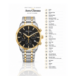 Mathey-Tissot Ares Chrono H197CHBN – Men's Swiss Made Chronograph Watch, 42mm, Two-Tone Stainless Steel, Black Dial, Sapphire Crystal - NAFALUXE