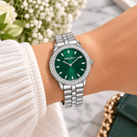 Mathey-Tissot Artemis D10860AQV – Women's Swiss Made Quartz Watch | Green Dial | Silver Stainless Steel | Zirconium Bezel - NAFALUXE