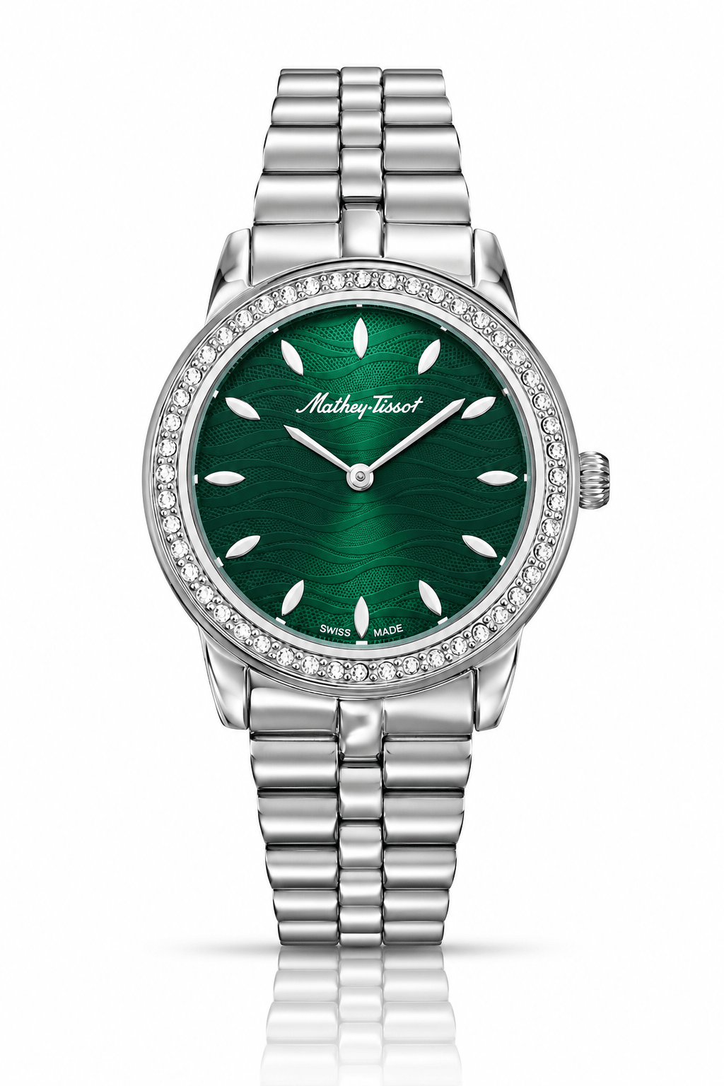Mathey-Tissot Artemis D10860AQV – Women's Swiss Made Quartz Watch | Green Dial | Silver Stainless Steel | Zirconium Bezel - NAFALUXE