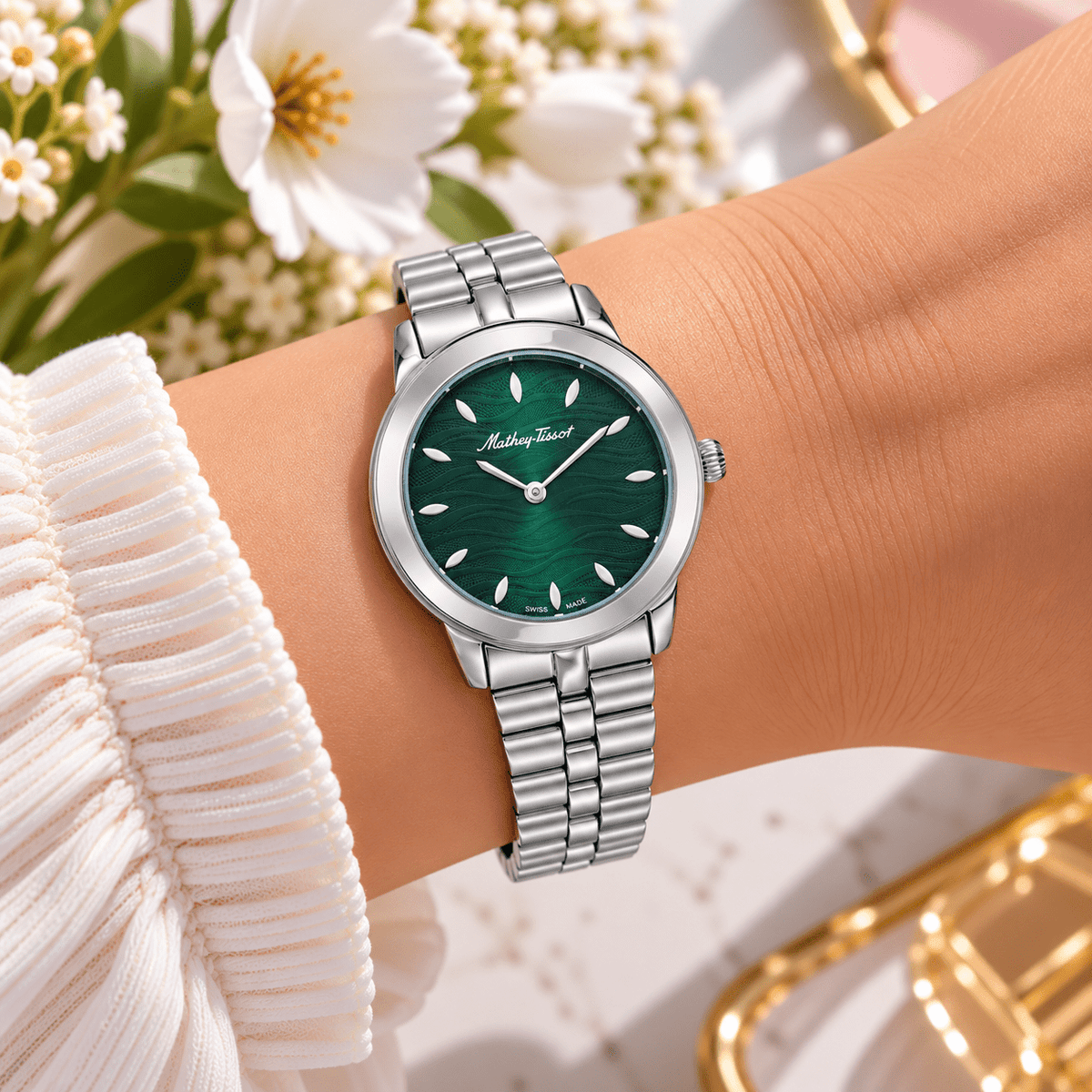 Mathey-Tissot Artemis D10860AV – Women's Swiss Made Quartz Watch | Green Dial | Silver Stainless Steel - NAFALUXE