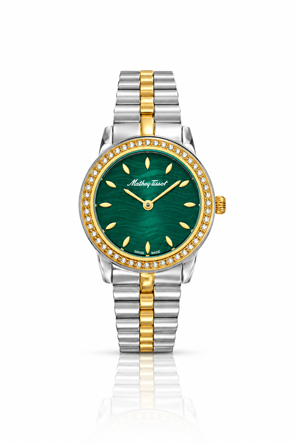 Mathey-Tissot Artemis D10860BQYV – Women's Swiss Made Quartz Watch – Green Dial – Two-Tone Gold & Silver - NAFALUXE