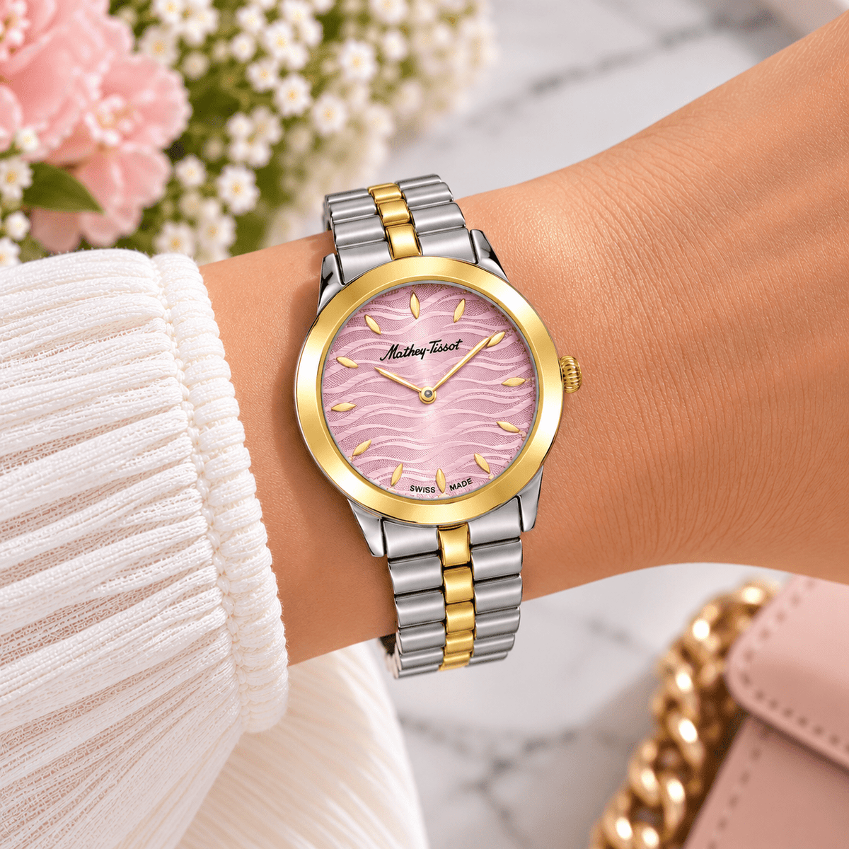 Mathey-Tissot Artemis D10860BYPK – Women's Swiss Made Quartz Watch | Pink Dial | Two-Tone Silver & Yellow Gold - NAFALUXE