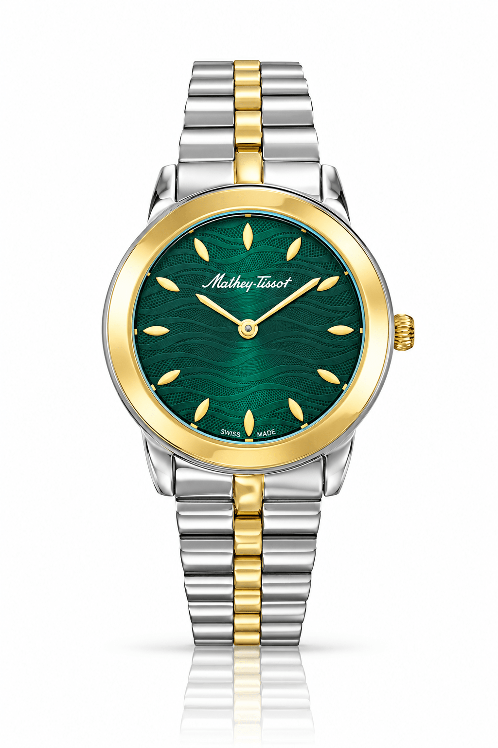 Mathey-Tissot Artemis D10860BYV – Women's Swiss Made Quartz Watch | Green Dial | Two-Tone Silver & Yellow Gold - NAFALUXE