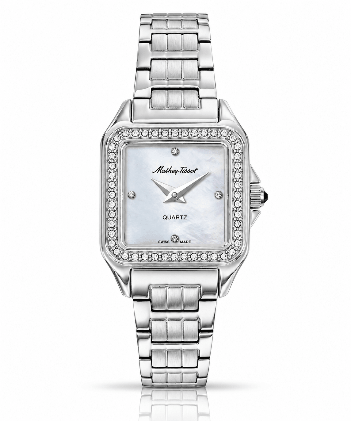 Mathey-Tissot Bella D971AQI – Women's Swiss Made Quartz Watch | White Mother of Pearl Dial | Silver Stainless Steel | Zirconium Bezel - NAFALUXE
