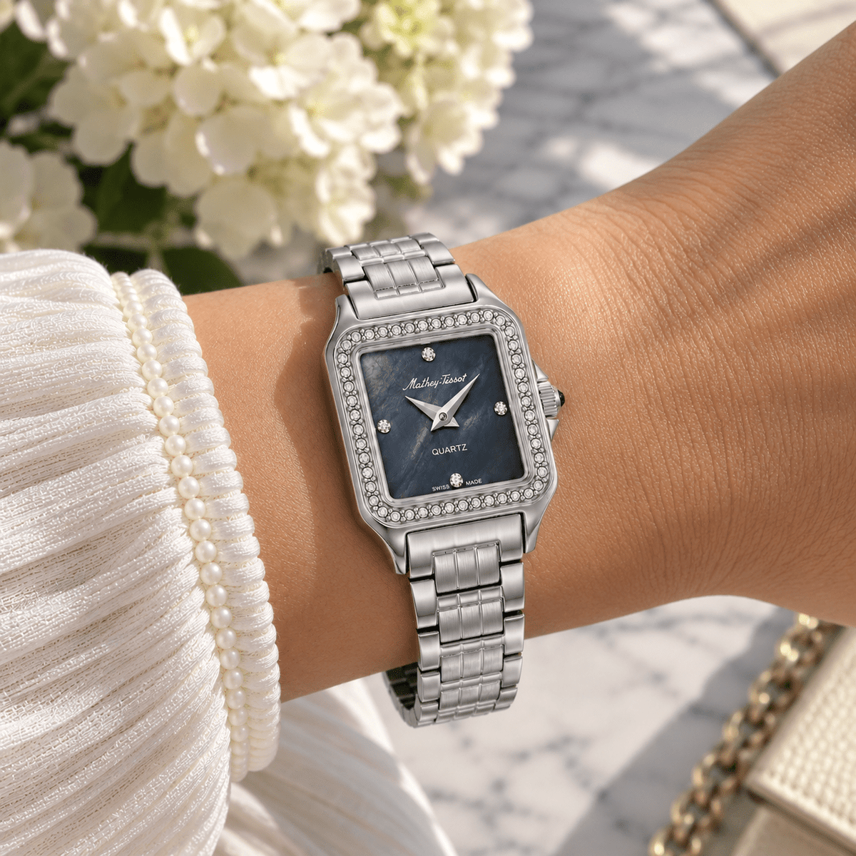 Mathey-Tissot Bella D971AQN – Swiss Made Women's Watch | Black Mother of Pearl Dial | Silver Stainless Steel | 24mm - NAFALUXE