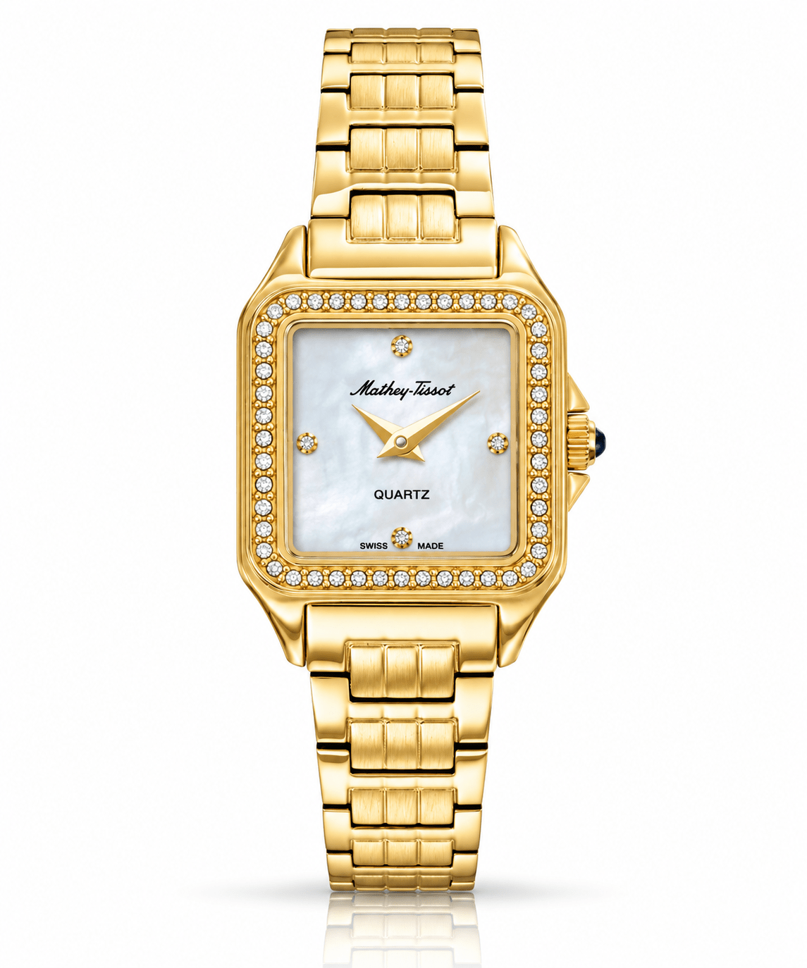 Mathey-Tissot Bella D971PQYI – Women's Swiss Made Quartz Watch | Yellow Gold-Plated | White Mother of Pearl Dial | 24 mm - NAFALUXE