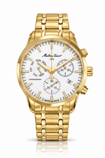 Mathey-Tissot Men's Swiss Made Chronograph Watch – 42mm, Yellow Gold-Plated Stainless Steel, White Dial, Sapphire Crystal - NAFALUXE