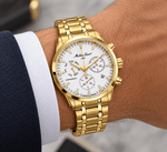 Mathey-Tissot Men's Swiss Made Chronograph Watch – 42mm, Yellow Gold-Plated Stainless Steel, White Dial, Sapphire Crystal - NAFALUXE