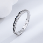 Midnight Sparkle – Sterling Silver Band with Black and White CZ Pave Stones - NAFALUXE