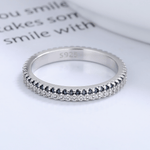 Midnight Sparkle – Sterling Silver Band with Black and White CZ Pave Stones - NAFALUXE