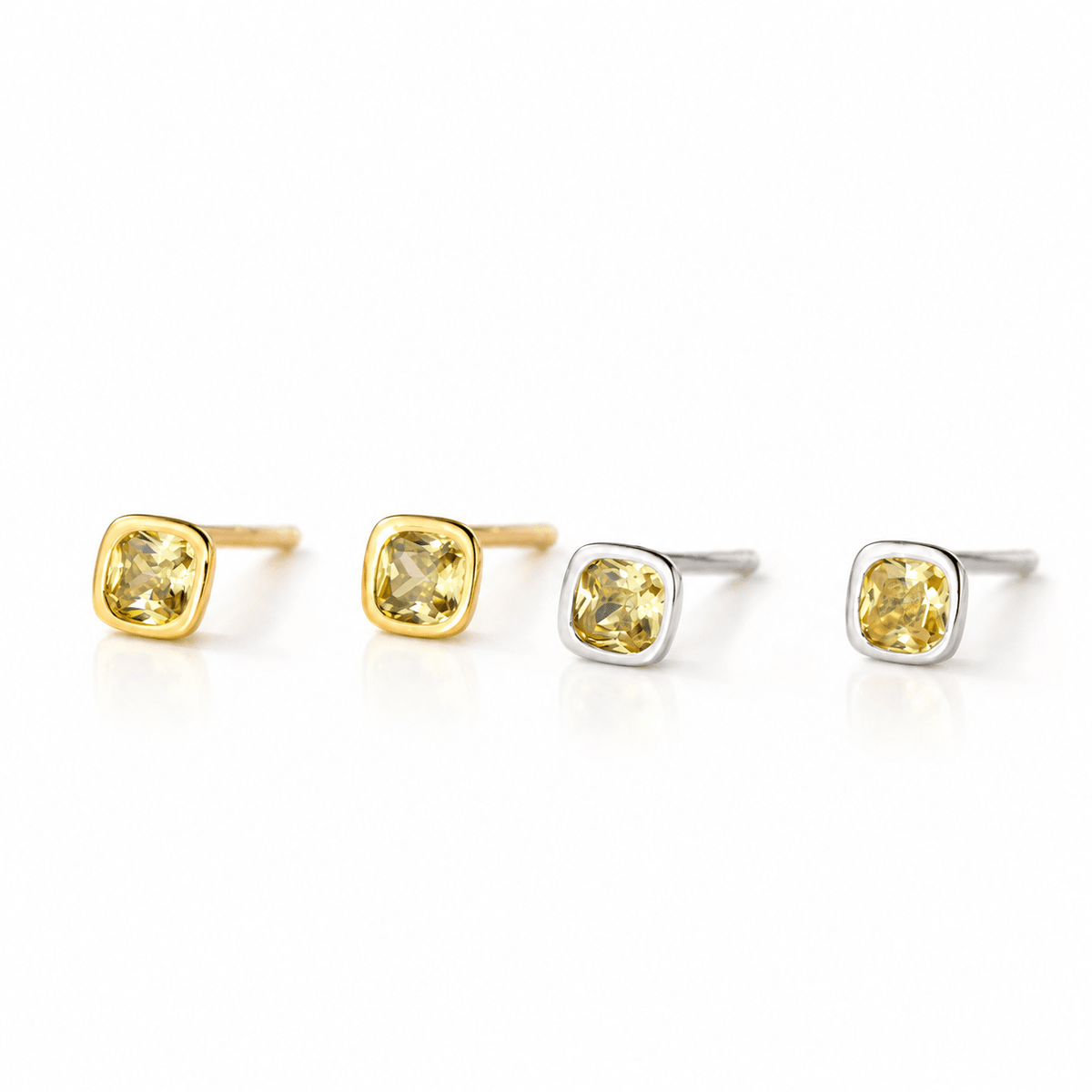 Minimalist Cushion-Cut CZ Stud Earrings – 925 Sterling Silver Gold & Silver Earrings - NAFALUXE