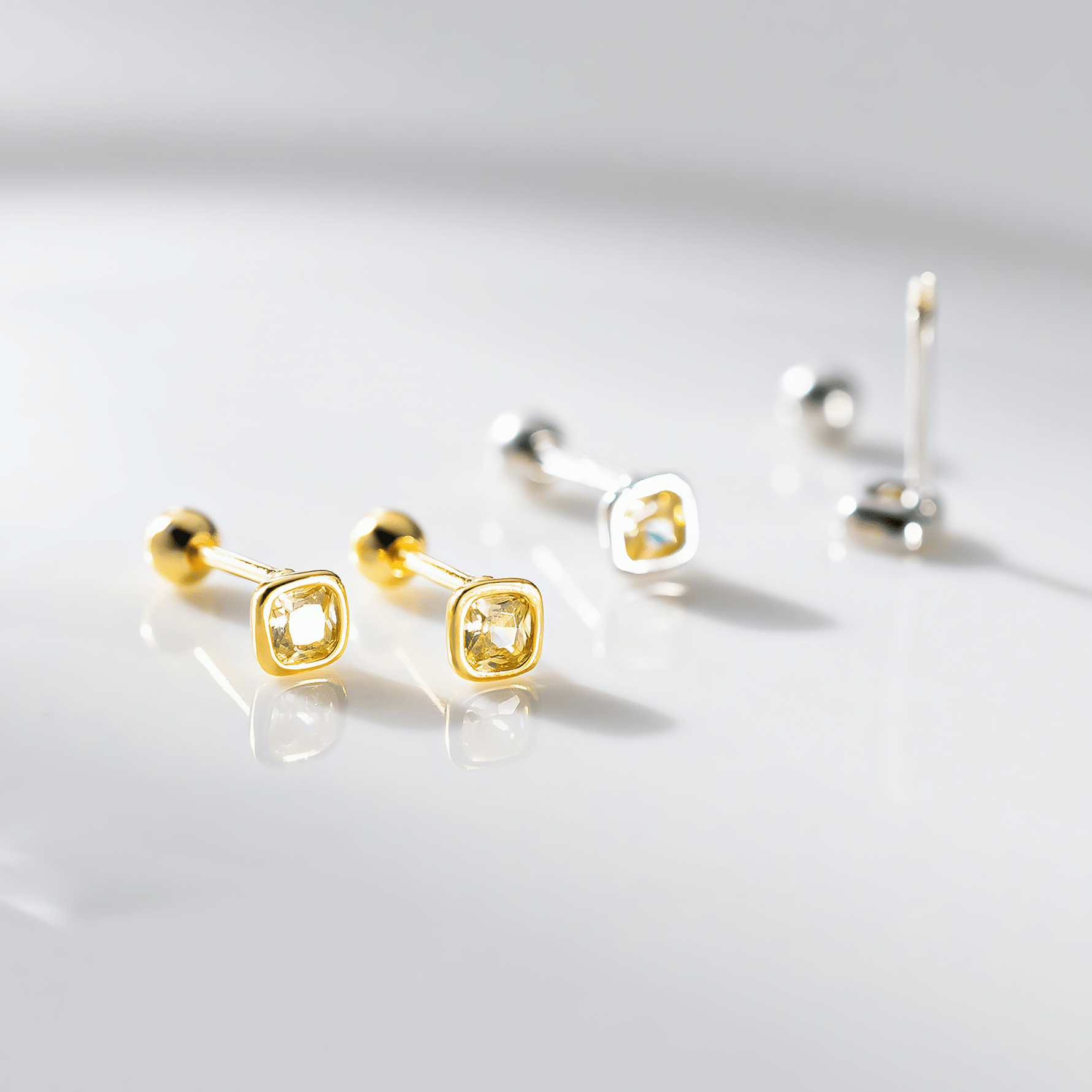 Minimalist Cushion - Cut CZ Stud Earrings – 925 Sterling Silver Gold & Silver Earrings - NAFALUXE