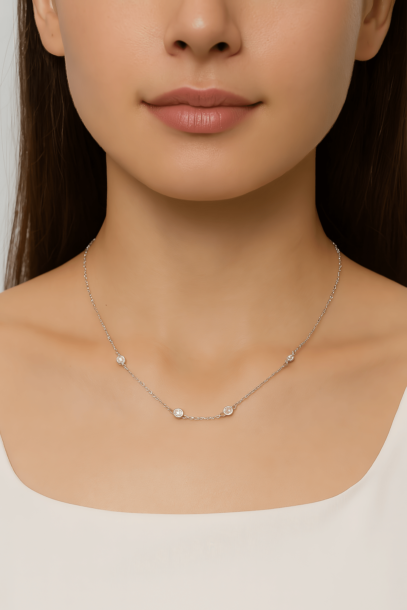Minimalist CZ Bezel Necklace in Sterling Silver - NAFALUXE