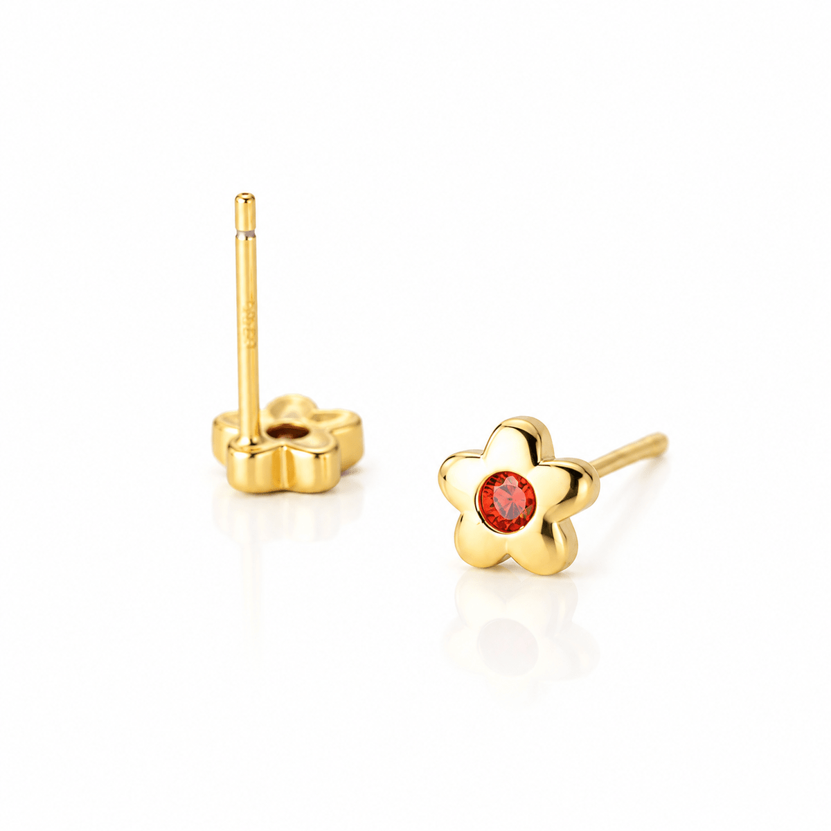 Minimalist Daisy Stud Earrings – 925 Sterling Silver Flower Earrings with Red CZ - NAFALUXE