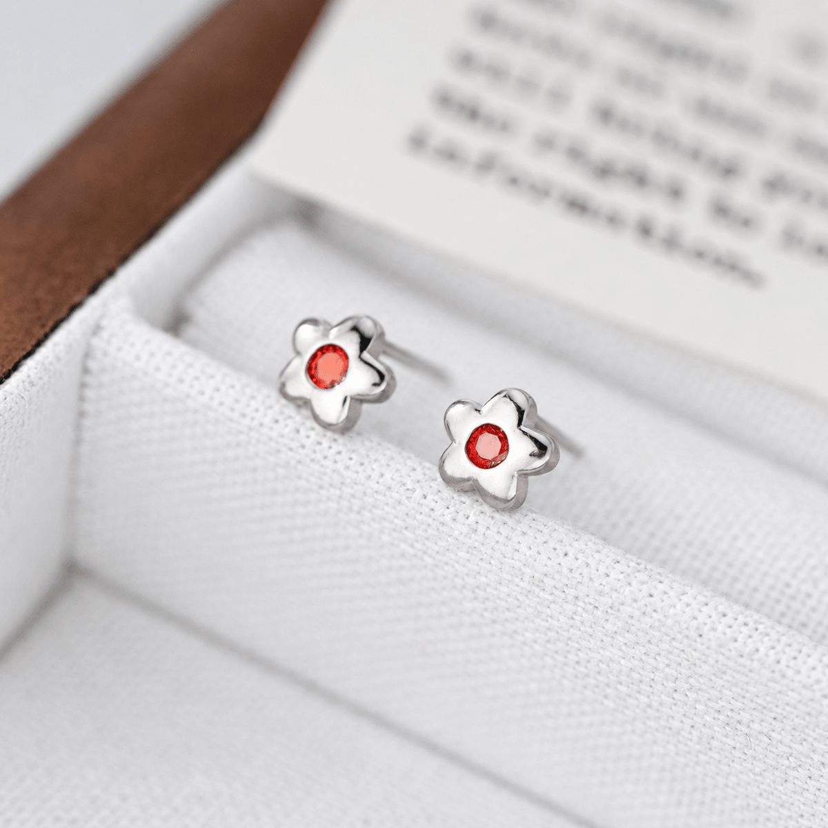 Minimalist Daisy Stud Earrings – 925 Sterling Silver Flower Earrings with Red CZ - NAFALUXE