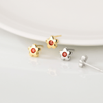 Minimalist Daisy Stud Earrings – 925 Sterling Silver Flower Earrings with Red CZ - NAFALUXE