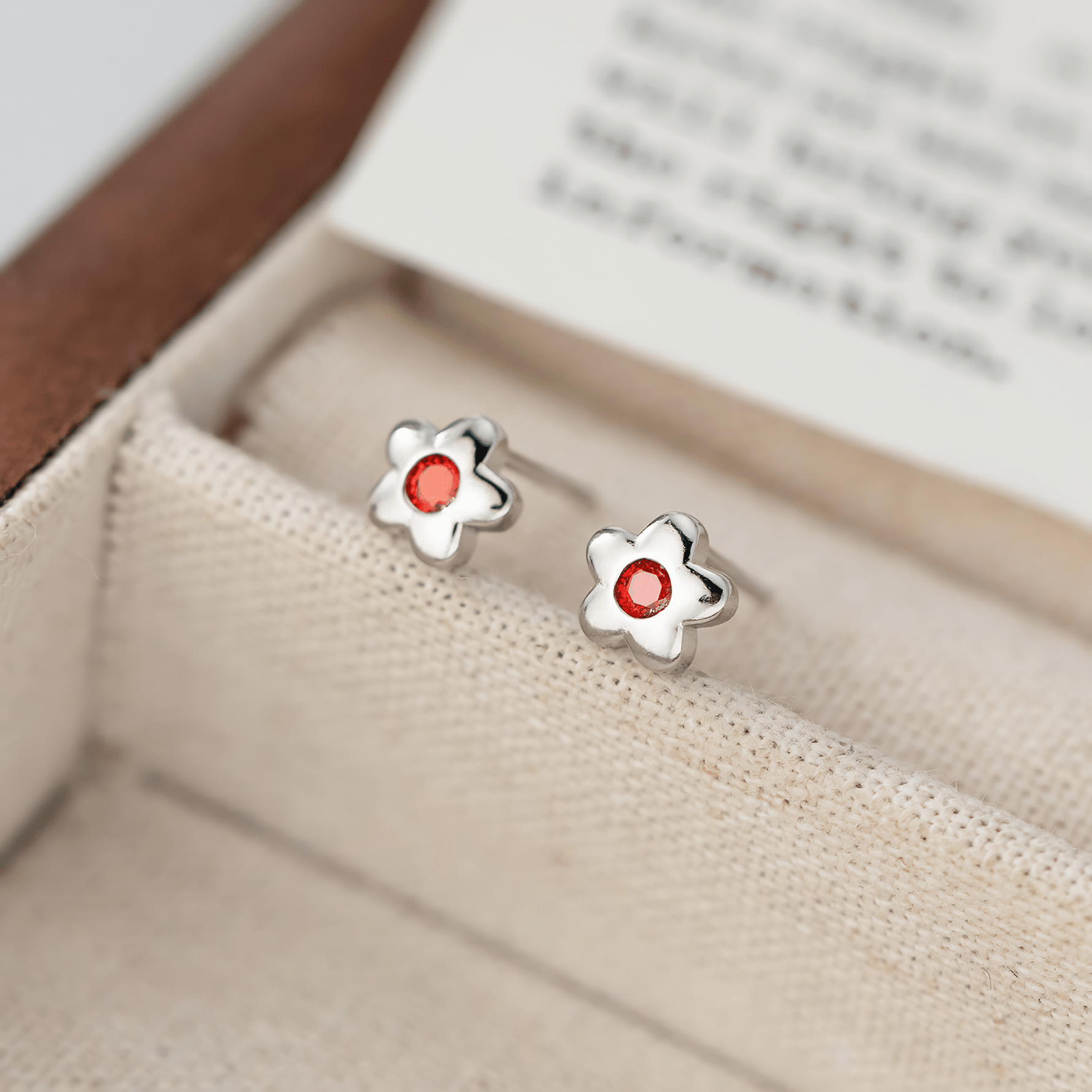 Minimalist Daisy Stud Earrings – 925 Sterling Silver Flower Earrings with Red CZ - NAFALUXE