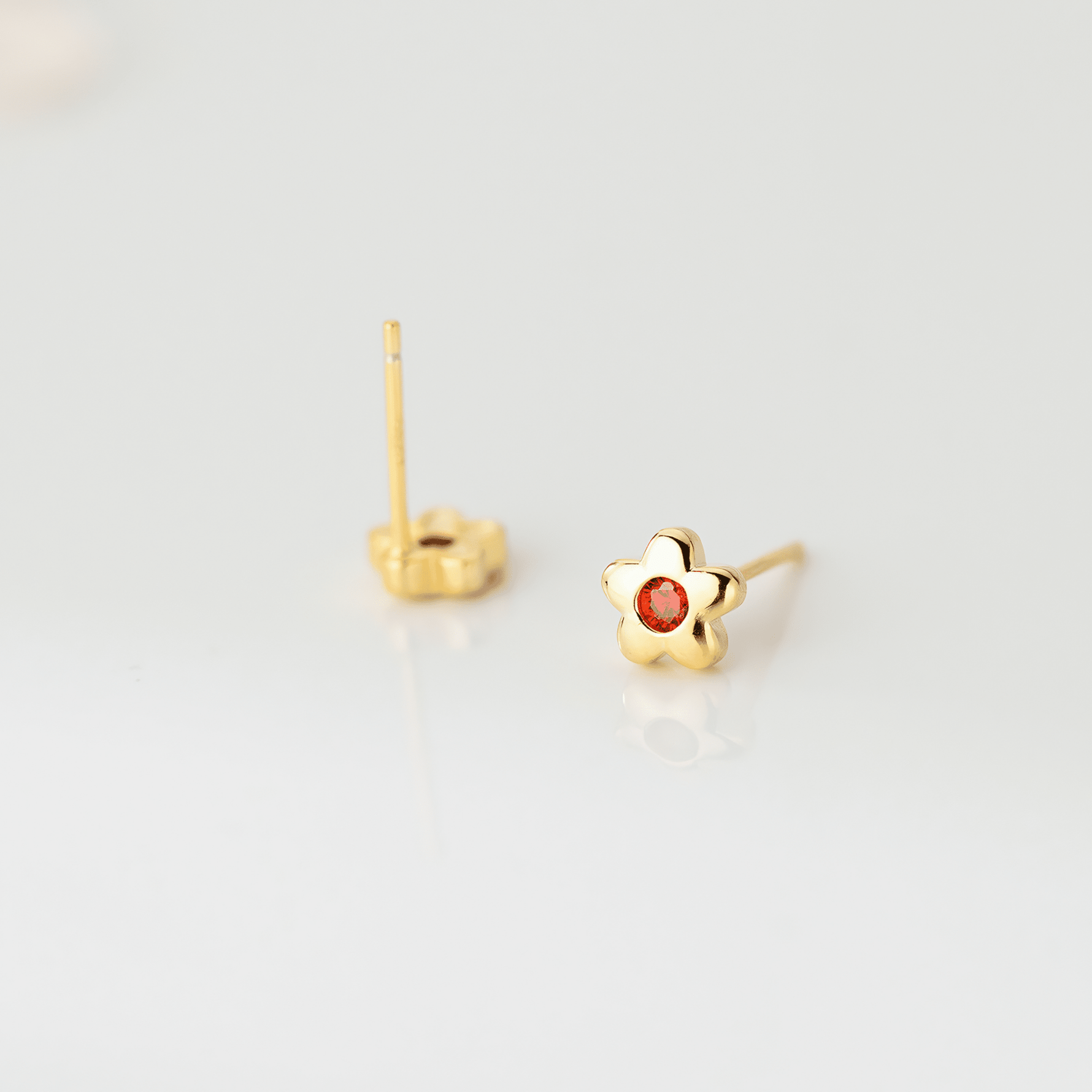 Minimalist Daisy Stud Earrings – 925 Sterling Silver Flower Earrings with Red CZ - NAFALUXE
