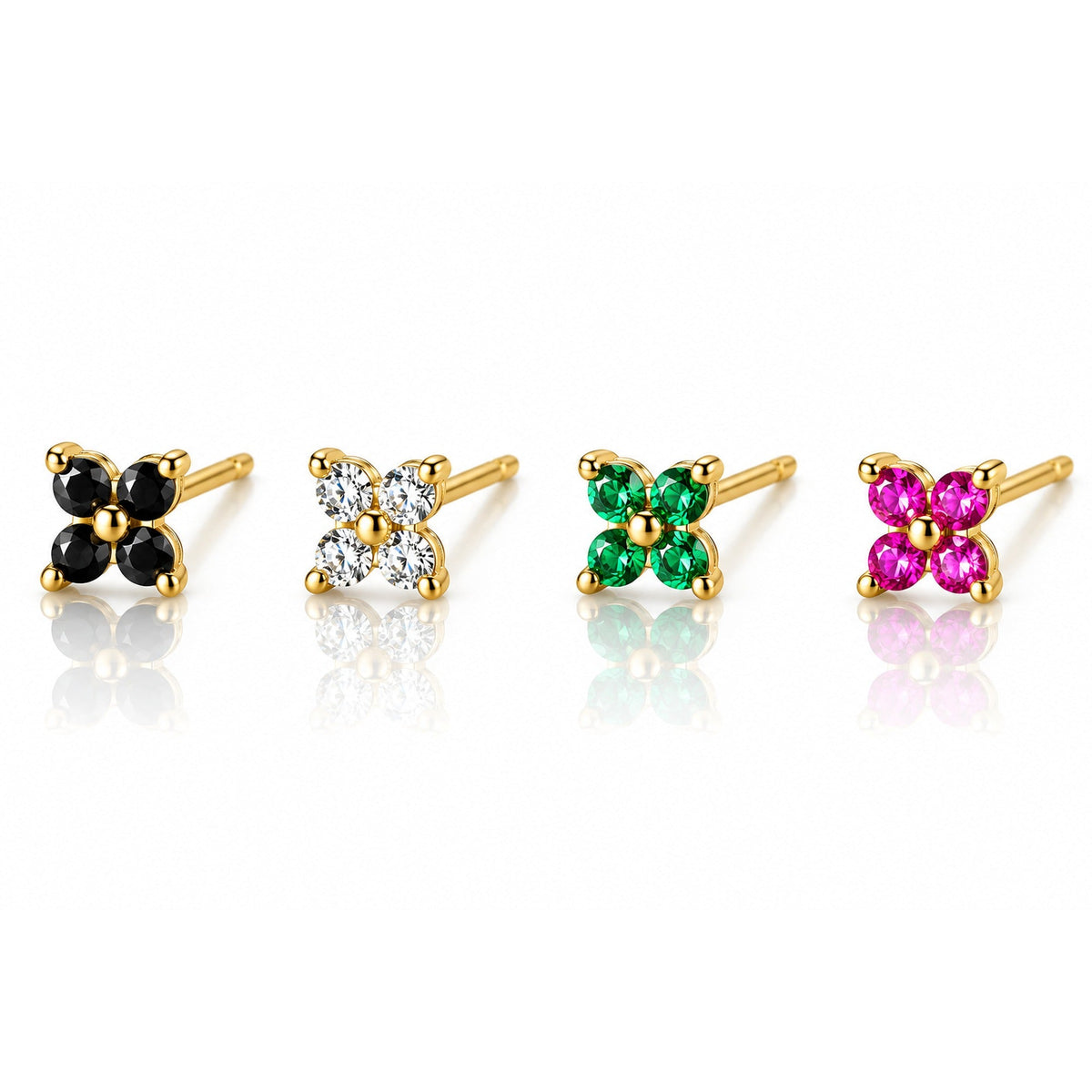 Minimalist Four-Petal CZ Flower Stud Earrings – 925 Sterling Silver Gold Plated - NAFALUXE