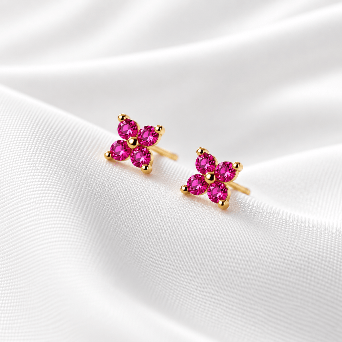 Minimalist Four-Petal CZ Flower Stud Earrings – 925 Sterling Silver Gold Plated - NAFALUXE