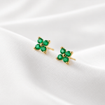 Minimalist Four-Petal CZ Flower Stud Earrings – 925 Sterling Silver Gold Plated - NAFALUXE