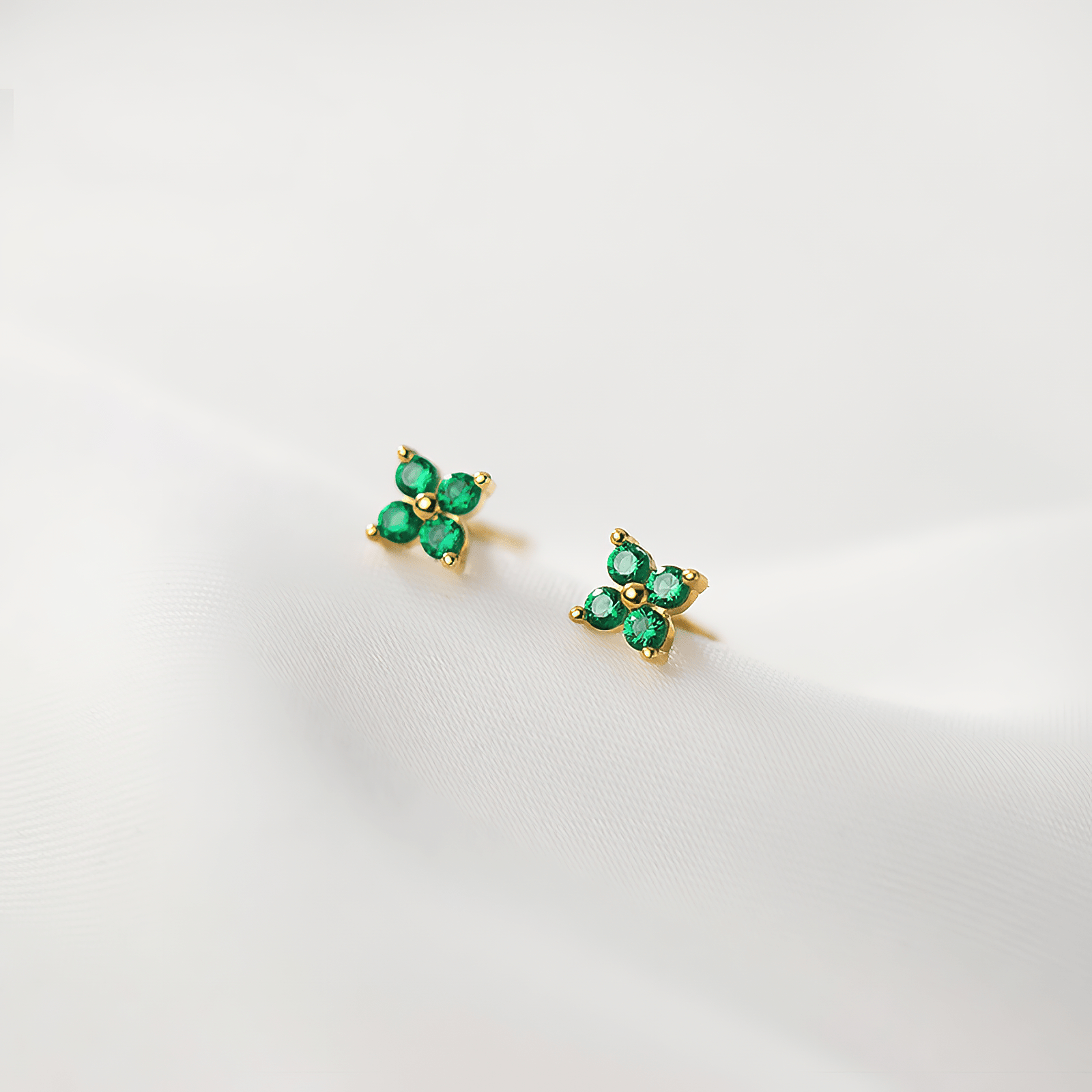 Minimalist Four - Petal CZ Flower Stud Earrings – 925 Sterling Silver Gold Plated - NAFALUXE