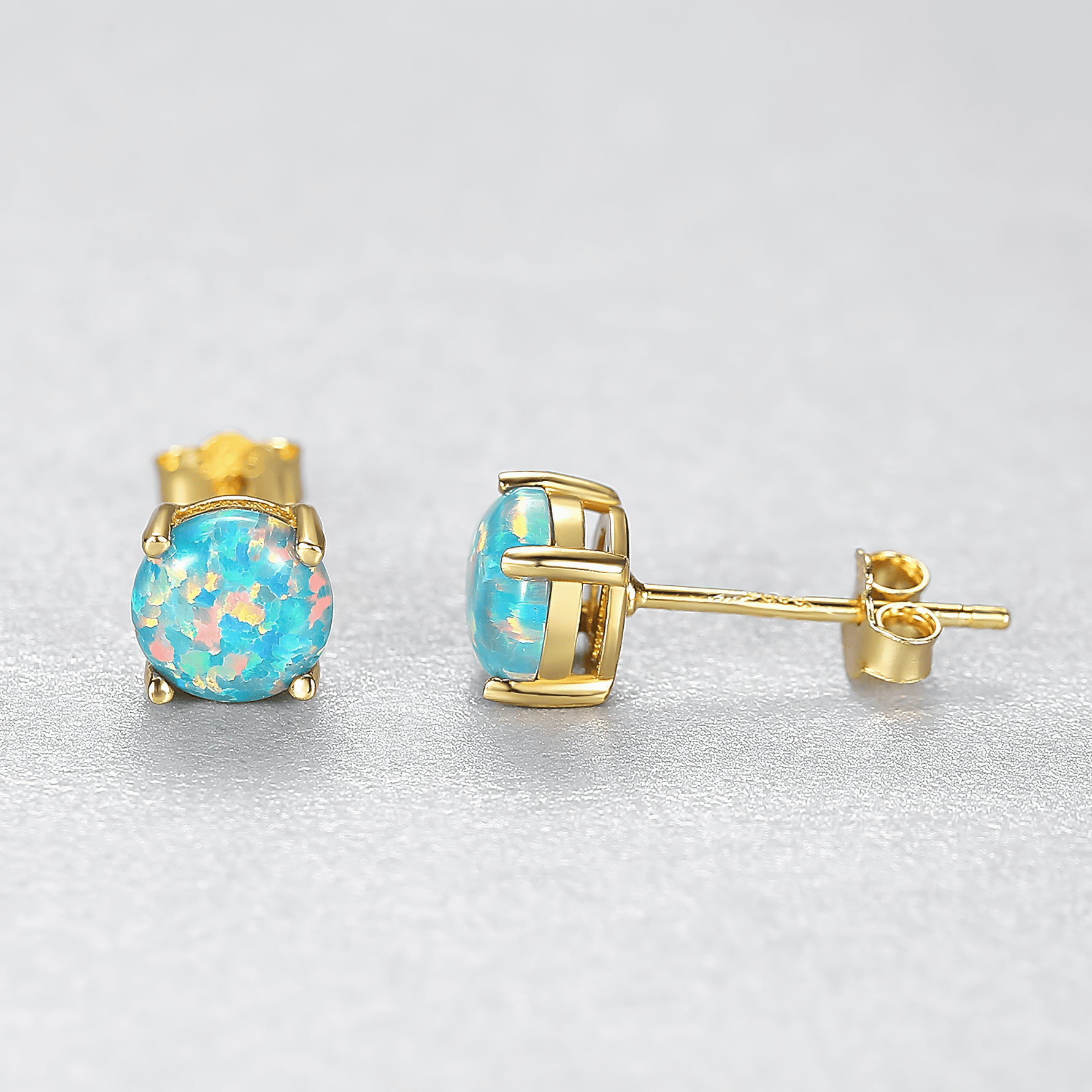 Minimalist Opal Stud Earrings in Gold & Silver Finish - NAFALUXE