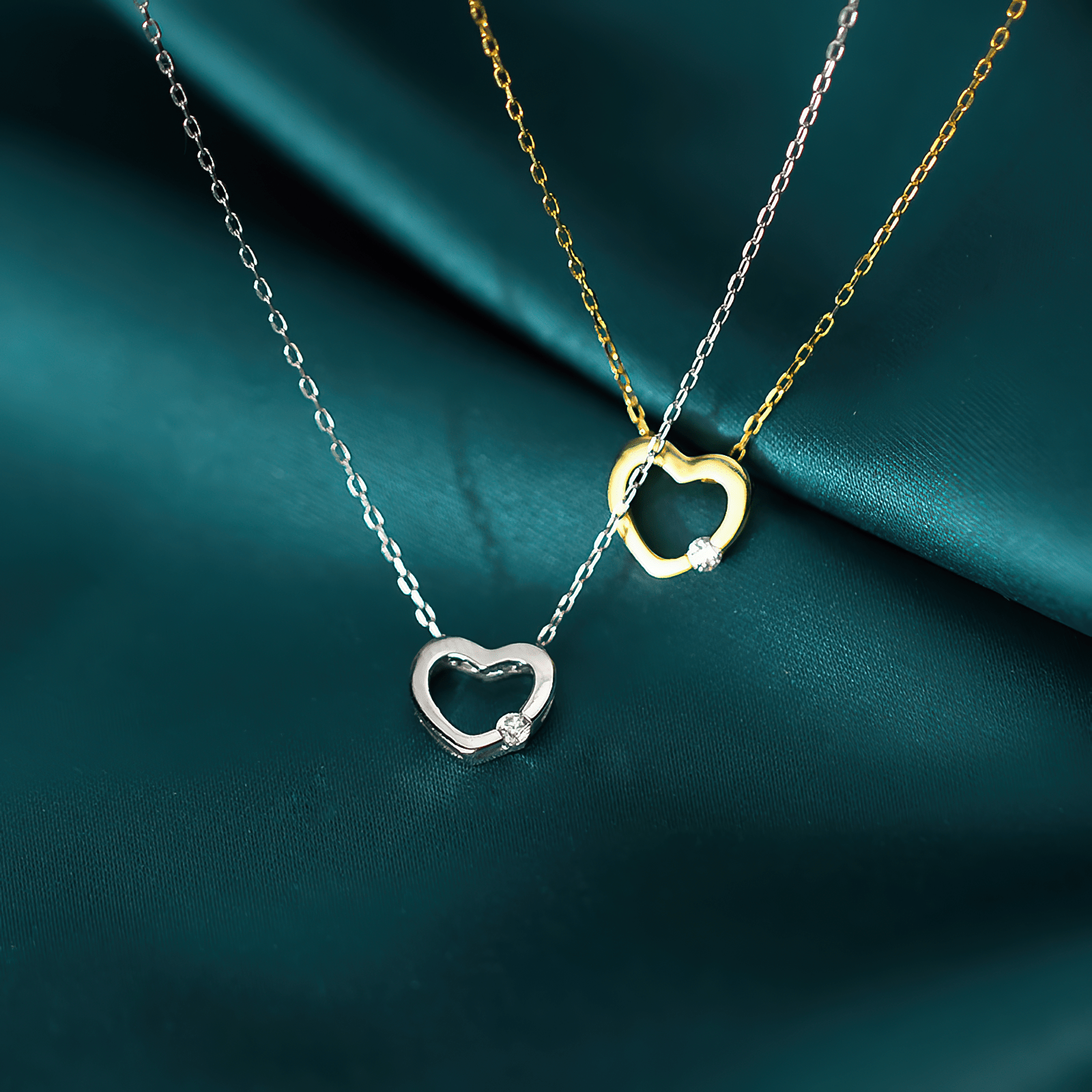 Minimalist Open Heart Necklace with CZ Accent in Sterling Silver - NAFALUXE