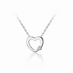 Minimalist Open Heart Necklace with CZ Accent in Sterling Silver - NAFALUXE