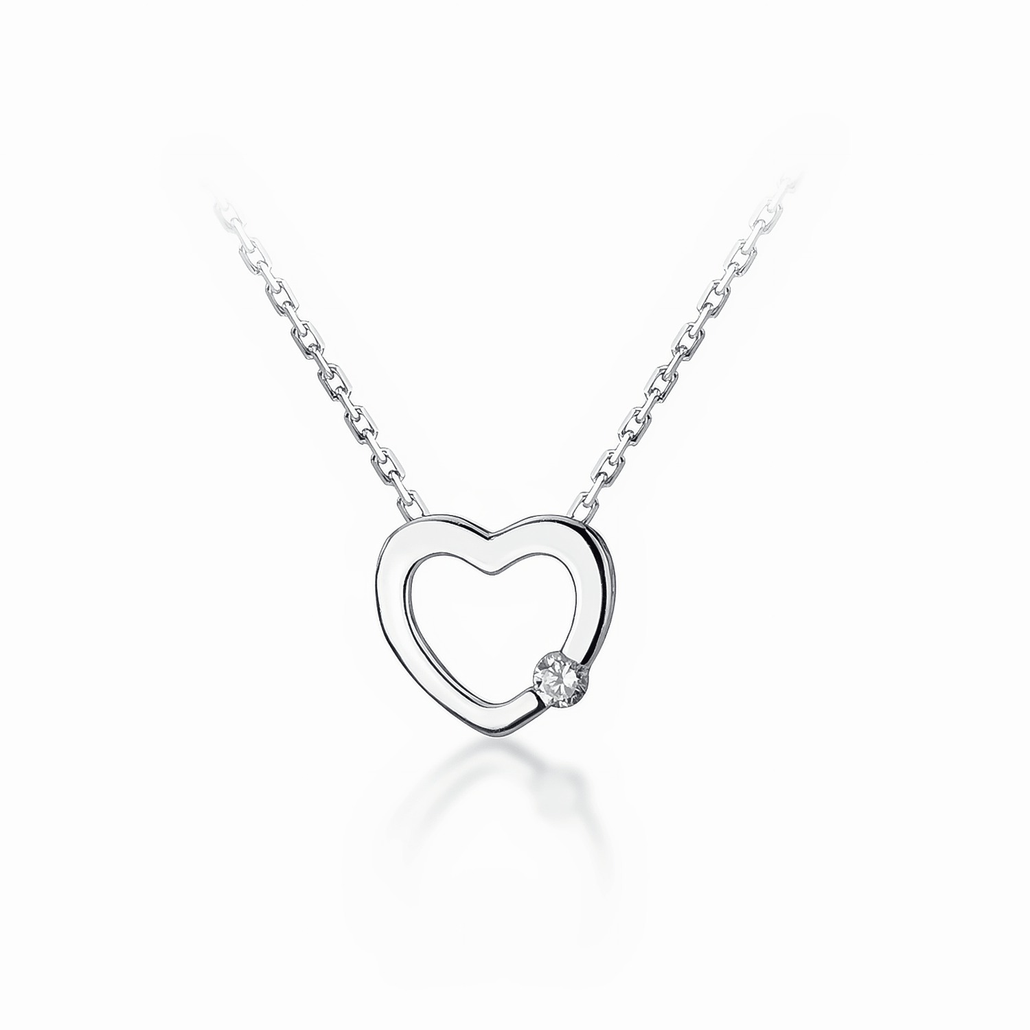 Minimalist Open Heart Necklace with CZ Accent in Sterling Silver - NAFALUXE