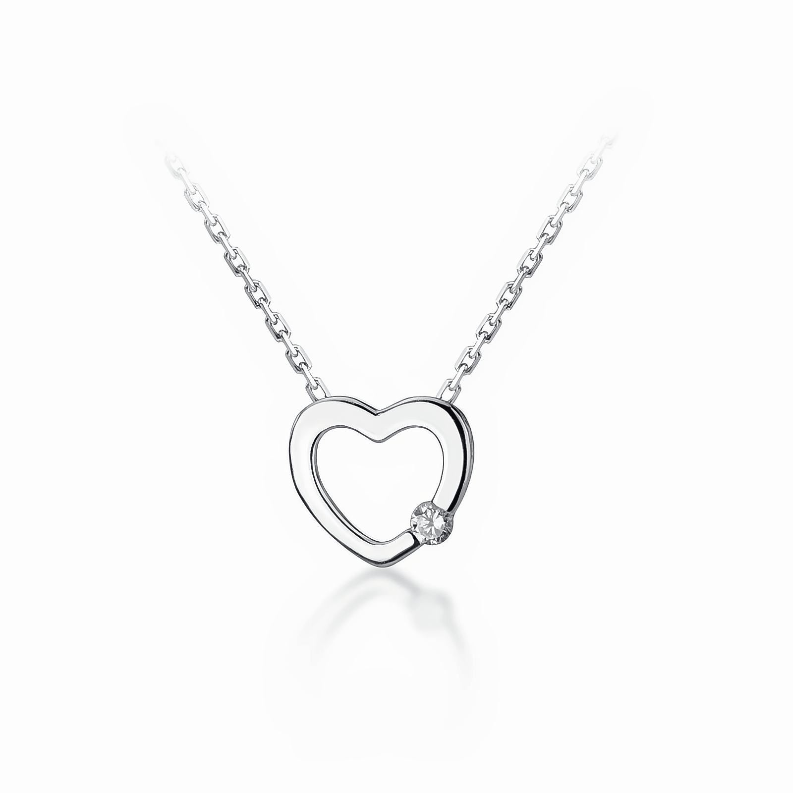 Minimalist Open Heart Necklace with CZ Accent in Sterling Silver - NAFALUXE