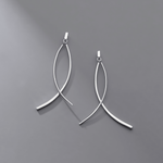 Minimalist Sterling Silver Fishbone Drop Earrings – Modern Abstract Dangle Earrings - NAFALUXE