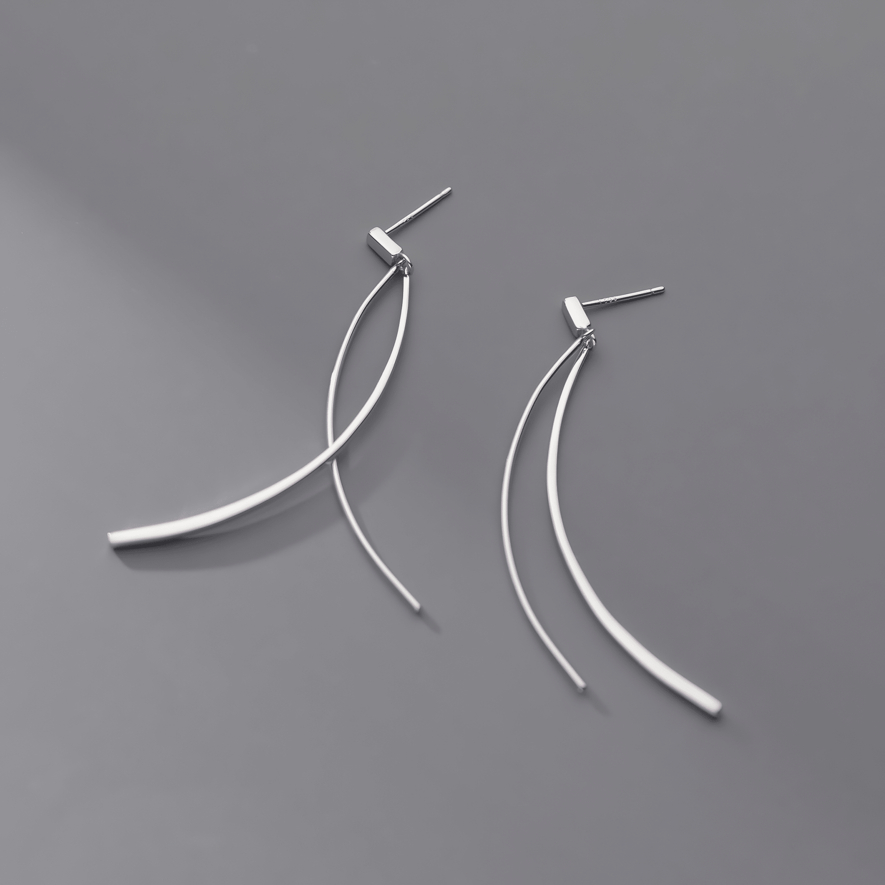 Minimalist Sterling Silver Fishbone Drop Earrings – Modern Abstract Dangle Earrings - NAFALUXE