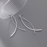 Minimalist Sterling Silver Fishbone Drop Earrings – Modern Abstract Dangle Earrings - NAFALUXE