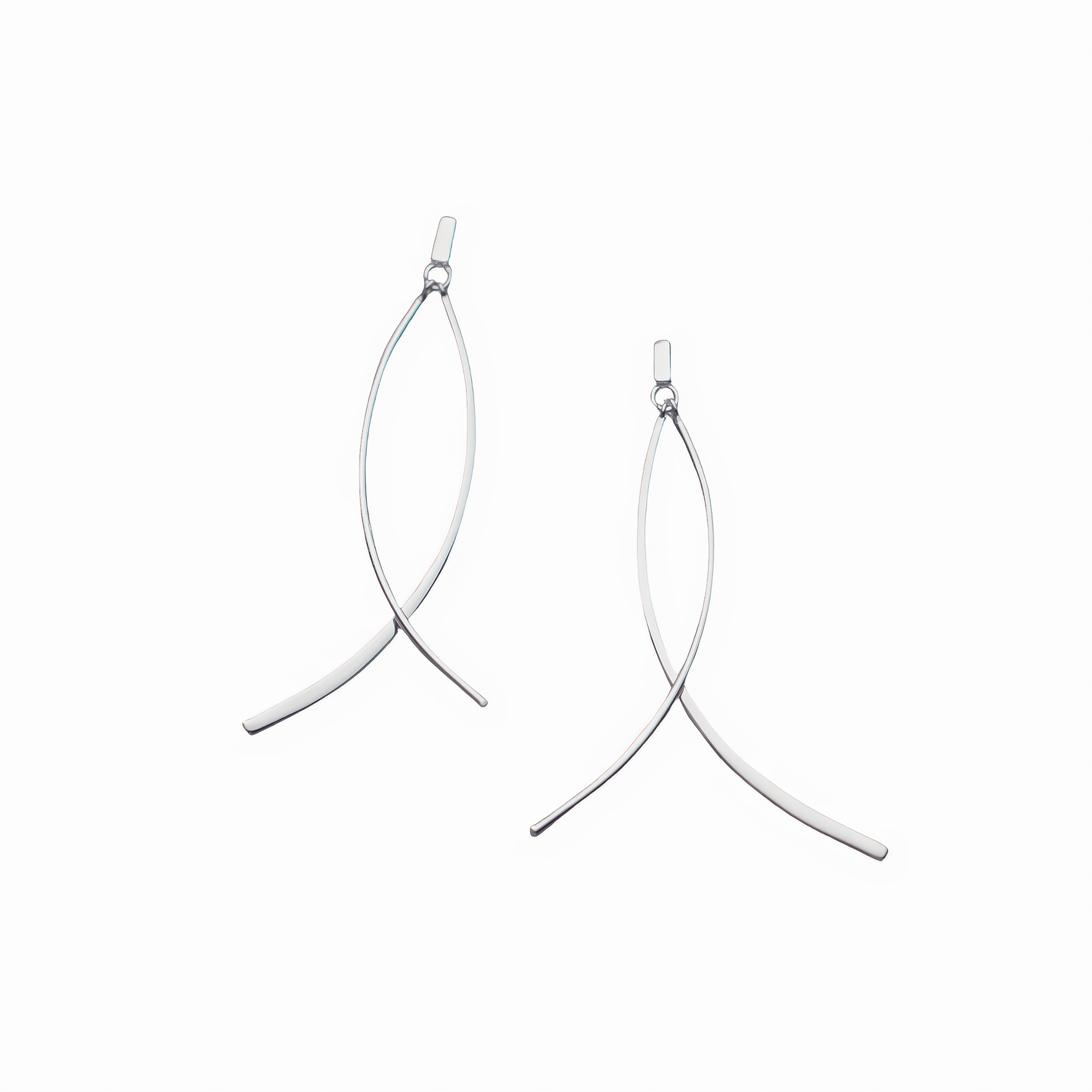 Minimalist Sterling Silver Fishbone Drop Earrings – Modern Abstract Dangle Earrings - NAFALUXE