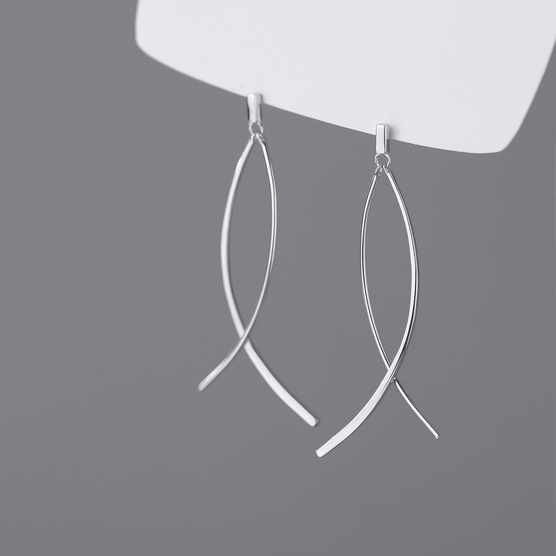 Minimalist Sterling Silver Fishbone Drop Earrings – Modern Abstract Dangle Earrings - NAFALUXE