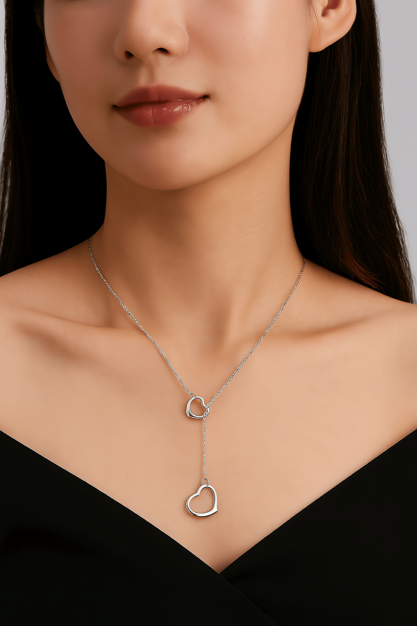 Minimalist Twin Heart Drop Necklace - NAFALUXE