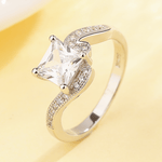 Modern Princess Ring in Sterling Silver with Pavé Twist Band - NAFALUXE