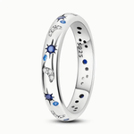 Moon and Stars Band Ring 925 Sterling Silver with Blue and White Zirconia - NAFALUXE