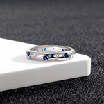 Moon and Stars Band Ring 925 Sterling Silver with Blue and White Zirconia - NAFALUXE