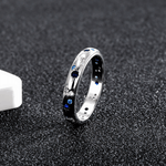 Moon and Stars Band Ring 925 Sterling Silver with Blue and White Zirconia - NAFALUXE