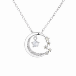 Moon and Stars Necklace – Sterling Silver with CZ Crystals - NAFALUXE