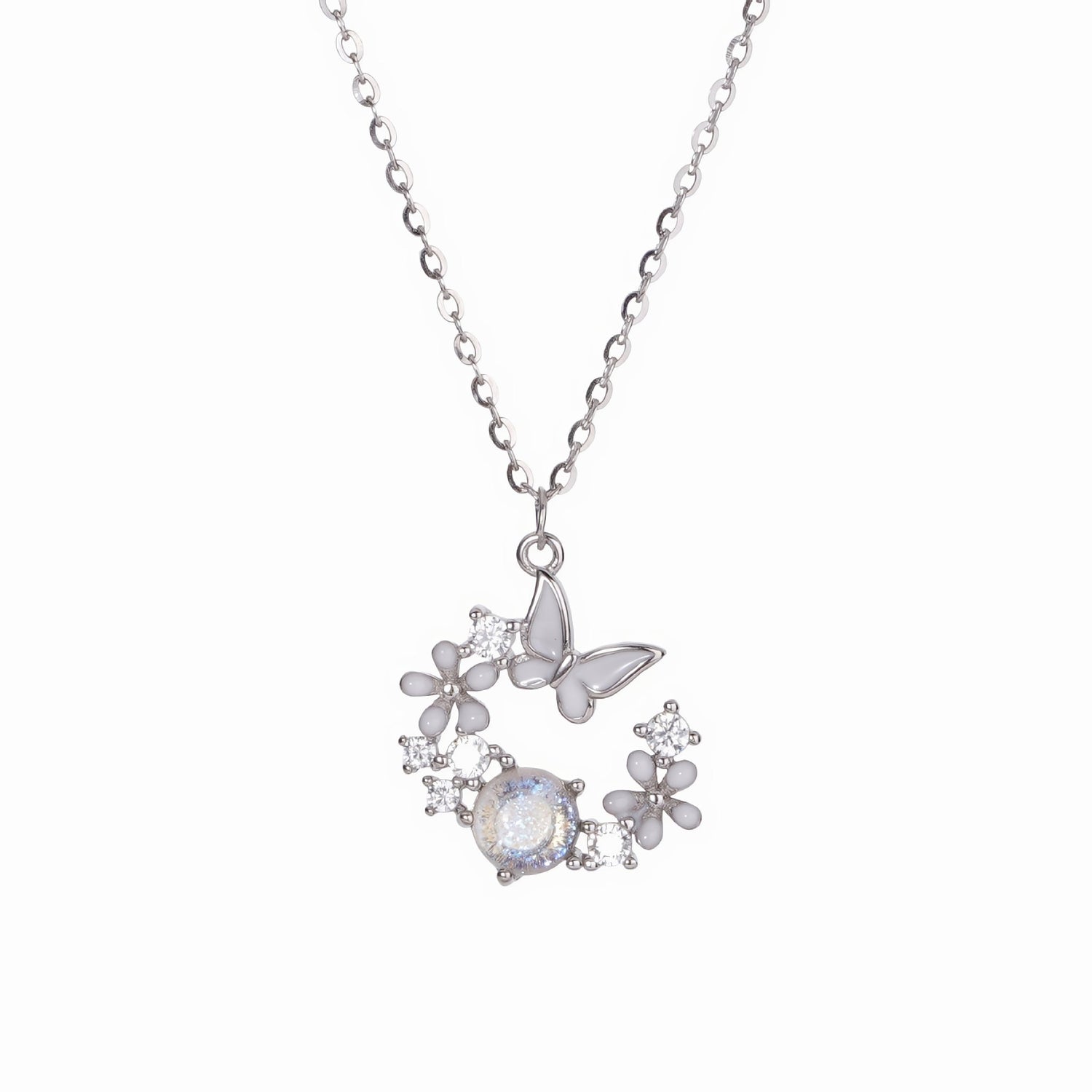 Moonlit Butterfly Floral Necklace - NAFALUXE